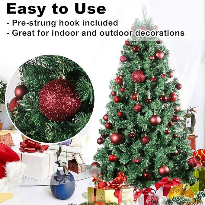 Maroon 4.0" Large Christmas Balls - Christmas Tree Decoration Ornaments Shatterproof Hanging Balls for Birthday Halloween Holiday Wedding Decorations Set of 4pcs