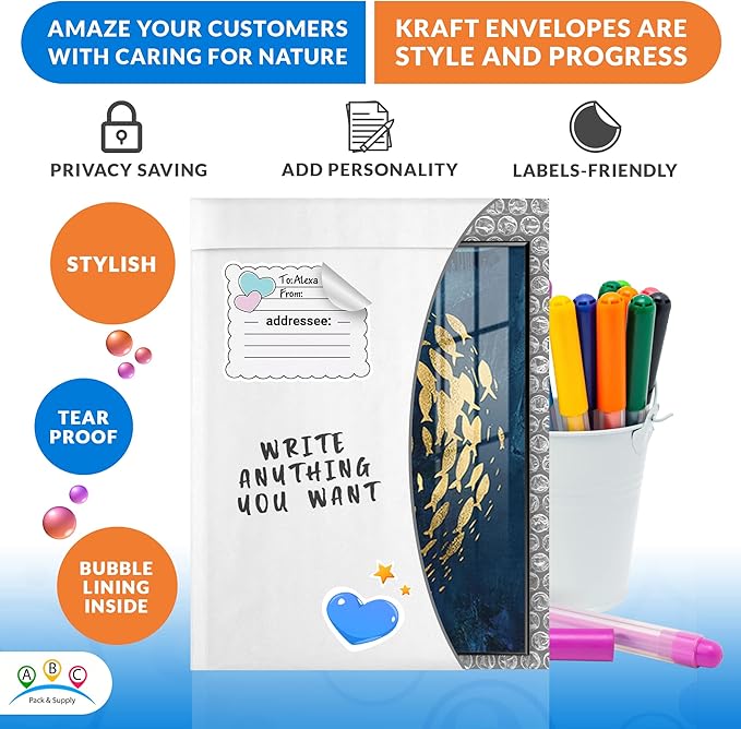 ABC PACK & SUPPLY White Kraft Bubble Mailer Envelopes, 5 x 9 Inches. 700 Pack Mail Padded Envelopes Self Seal. Kraft Bubble Mailers. Tear-Resistant Mailing Envelope Padded. Sturdy Paper Mailer