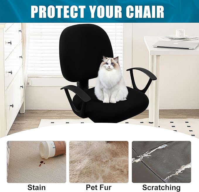 Smiry Stretch Printed Office Computer Chair Covers, Universal Washable Removable Desk Rotating Chair Slipcovers Protector, Seat + Backrest Cover - Black