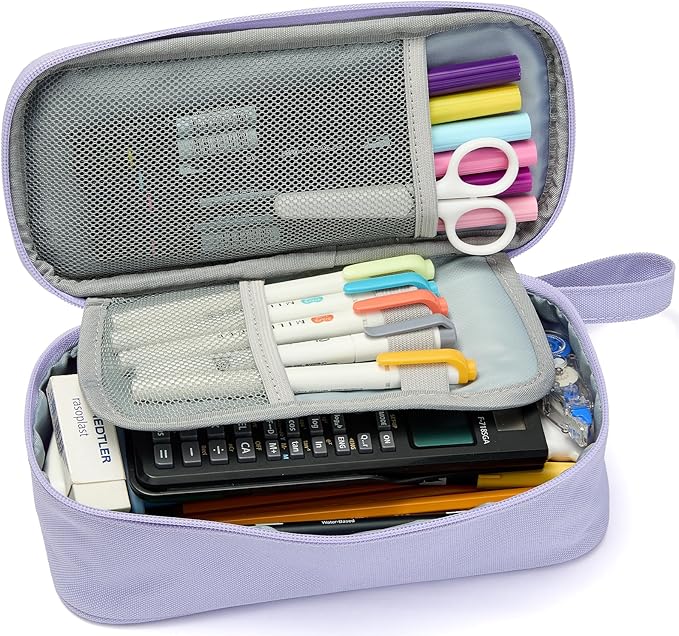 Pencil Case Pouch Box Bag School Supplies Girls Boys Kids, Cute Preppy Stuff Large Big Capacity Aesthetic Pen Organizer, Back to College Stationary, Purple, Classic Stlye, 1800ml