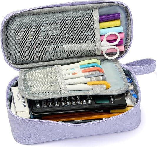 Pencil Case Pouch Box Bag School Supplies Girls Boys Kids, Cute Preppy Stuff Large Big Capacity Aesthetic Pen Organizer, Back to College Stationary, Purple, Classic Stlye, 1800ml