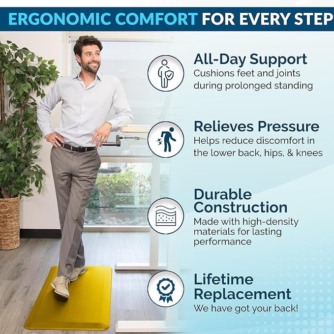 ComfiLife Anti Fatigue Floor Mat – 3/4 Inch Thick Kitchen Mats for Floor, Standing Desk Mat, Kitchen Rug – Comfort at Home, Office – Durable – Stain Resistant – Non-Slip Bottom (20" x 32", Mustard)