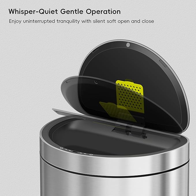 EKO Mirage Semi-Round Motion Sensor Trash Can, 47 Liter / 12.4 Gallon Automatic Large Kitchen Trash Can with Deodorizer Compartment, Removable Lid and Bucket, Matte Stainless Steel