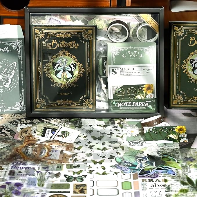 Funto Scrapbooking Kit(140 PCS), Vintage Collection-Whispers of The Forest, Perfect for Bullet Scrapbooking Materials, Planner DIY Arts Craft Collage