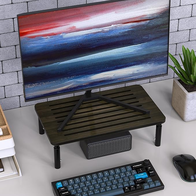 Bamboo Monitor Stand Riser, 4 Adjustable Height, 15.55x9.25 Laptop Stand with Airflow Vents, Desk Organizer for Computer, PC, Printer (Wenge)