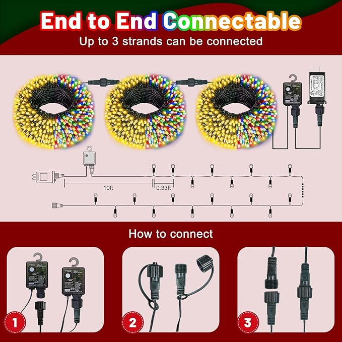 100FT 300 LED Color Changing Christmas Lights, Warm White & Multicolor Christmas Tree Lights with Remote, Waterproof Connectable String Light Outdoor Indoor for Party Garden Xmas Tree Decorations