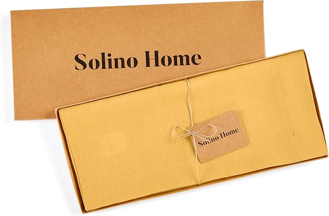 Solino Home Linen Mustard Yellow Table Runner 72 Inches Long - 100% Pure Linen 14 x 72 Inch Table Runner for Thanksgiving - Fete