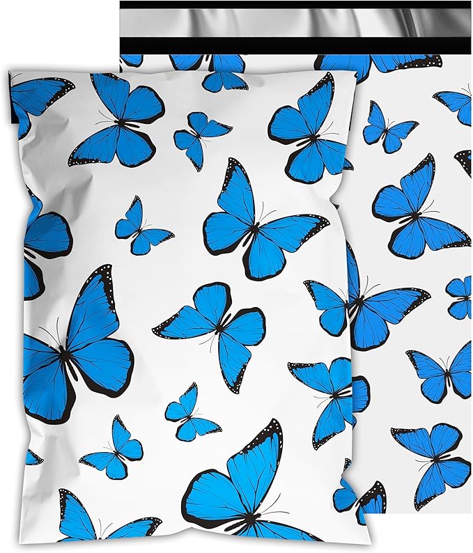 Cute Poly Mailers 12x15.5 Inch 50 Pcs - Butterfly Printed Shipping Bags for Clothing - Waterproof and Tear Resistant Mailing Envelopes - Self-Sealing Packaging Bags for Small Business