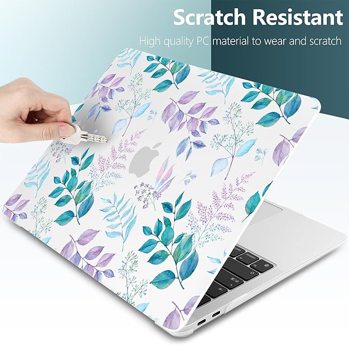DONGKE Compatible with MacBook Air 13 inch Case 2021 2020 2019 2018 Release A2337 M1 A2179 A1932 with Retina Display & Touch ID, Plastic Hard Shell & Keyboard Cover - Lilac Leaves