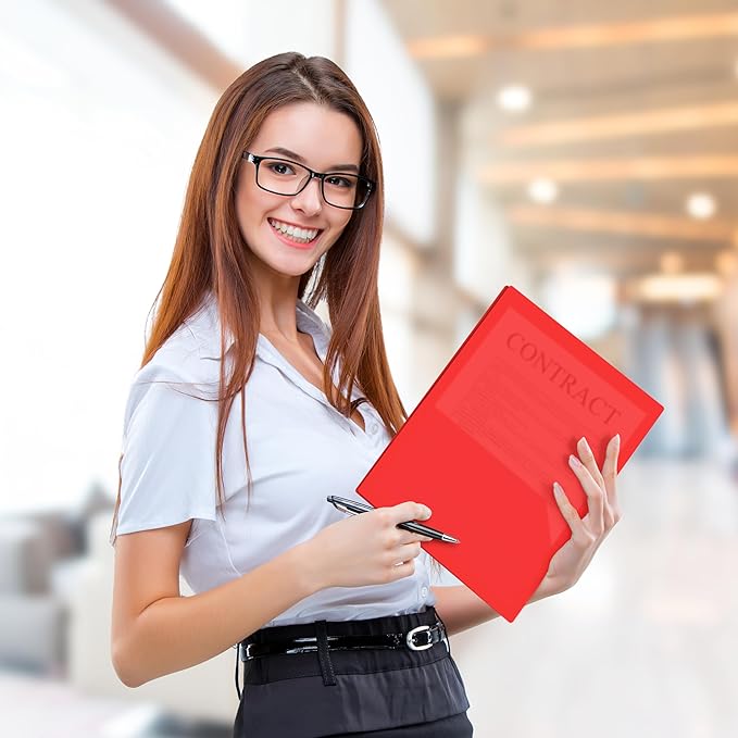 Dunwell Plastic Folders with Pockets (Red, 3 Pack), 2 Pocket Poly Folders for School, Home or Office, Durable Acid-Free Poly, Includes Removable Adhesive Labels