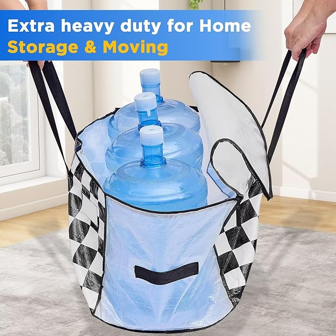 Extra Large Moving Bags Heavy Duty Storage Bags with Zipper Handles, BETU 1 Pack Clothes Storage Totes Bins Packing Moving Boxes, Moving Supplies for College Dorm Essentials, Space Saving,White Plaid