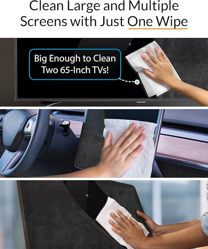 iCloth XL Screen Cleaning Wipes, Lint-Free and Streak-Free, Fast-Drying, Removes Dust, Fingerprints, and Smudges (100 XL Wipes)
