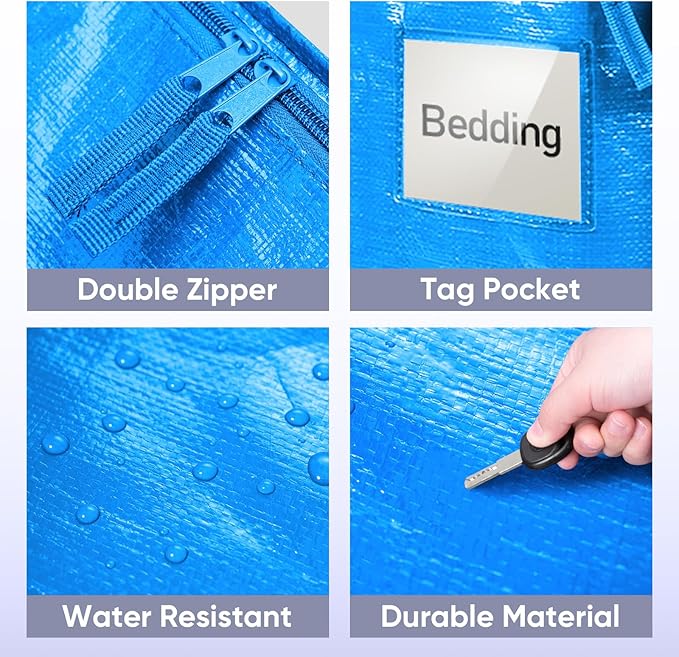 TICONN 6 Pack Extra Large Moving Bags with Zippers & Carrying Handles, Heavy-Duty Storage Tote Moving Boxes for Space Saving (6 Pack, Sky Blue)