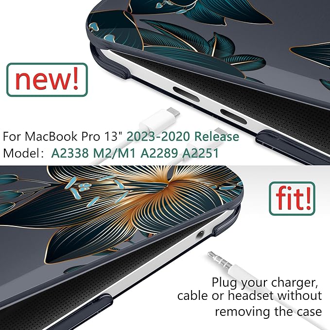 TWOLSKOO Compatible with MacBook Pro 13 inch Case 2023-2016 A2338 M2/M1 A2251 A2289 A2159 A1989 A1706, Plastic Hard Shell Cover & Keyboard Skin & Screen Protector - Golden Lilies