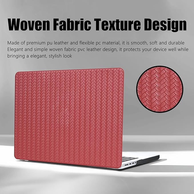 DTangLsm for MacBook Air 13 inch Case 2022 2021 2020-2018 Release A2337 M1 A2179 A1932, Woven Fabric Textured Elegant Leather Hard Shell Cover for MacBook Air 13.3 M1 Case + Keyboard Cover, Burgandy