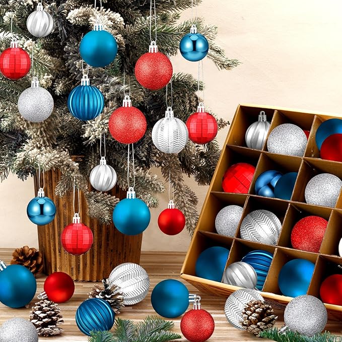 64 Pcs 4th of July Patriotic Ball Ornaments Bulk Red White Blue Ornament 1. 6 1. 97 2. 4 Inch Independence Day Baubles Fourth of July Decorations for Tree Home Wreath Decor