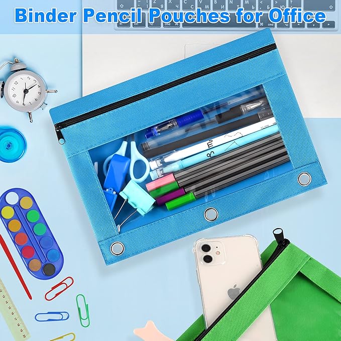 Gloween Pencil Pouch for 3 Ring Binder, 2 Pack Pencil Pouches/Cases with Zipper, Durable Binder Pencil Pouch/Bag for Office School Supplies (Sky Blue)