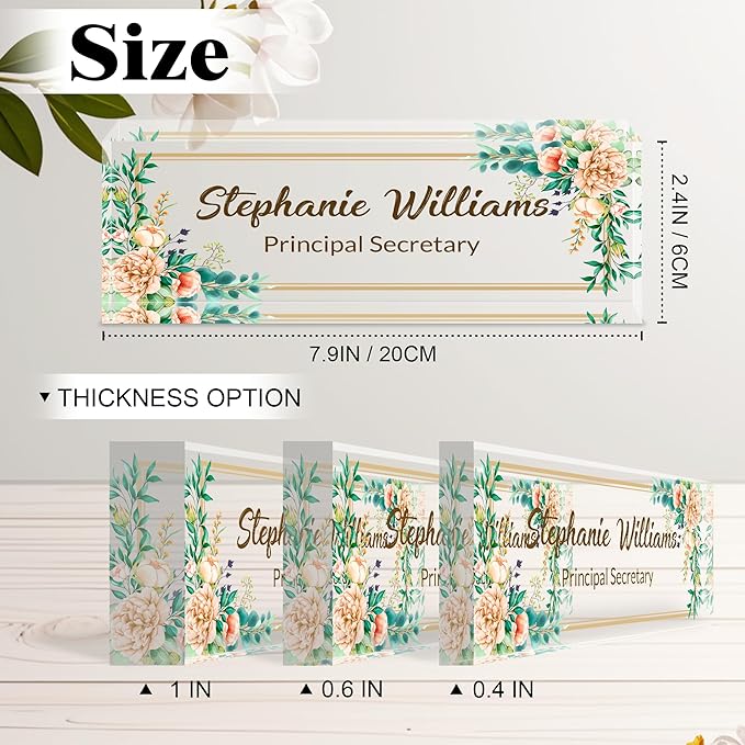 Ship Next Day-Custom Name Plate for Desk, Desk Name Plate Personalized, Acrylic Office Desk Accessories, Appreciation Gifts for Coworkers Employee Teachers Boss Women Men (Pink Peony)