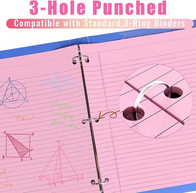 HAUTOCO 6 Pack 8.5 x 11 Legal Pads Pink Wide Ruled Notepads Perforated Writing Pads, 30 Sheets Per Notepad, 3-Hole Punched Paper, Writing Note Pads for School, Home, Office, Business