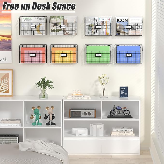 X-cosrack Detachable Hanging Wall Files Organizer & 8-Tier Metal Folder Wall File Holder with Tag Slot Mounts on Wall and Door for Office, Home, and Work Easy Organizing,Black(Patent Pending)