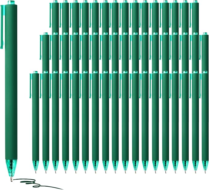 deegtran Pens Bulk, 50 Pack Smooth Green Ink Ballpoint Pen, Wholesale Retractable Pens, No Bleed Aesthetic Click Pen Medium Point, 1.0MM