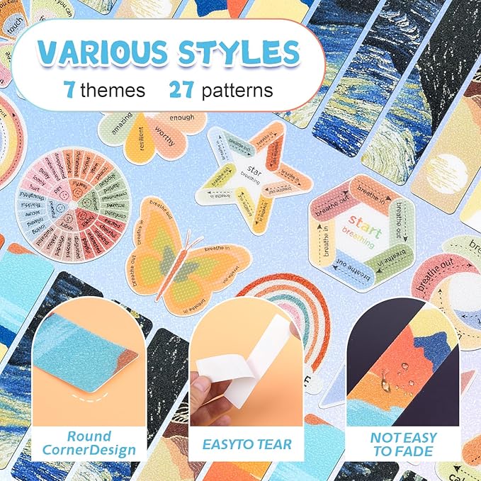 102 Pieces Calm Anxiety Sensory Stickers, 2 Different Surface Texture Styles, Breathing Mindfulness Textured Stickers for Office & Classroom Desks, Fidget Anxiety & Stress Relief for Adults & Teens