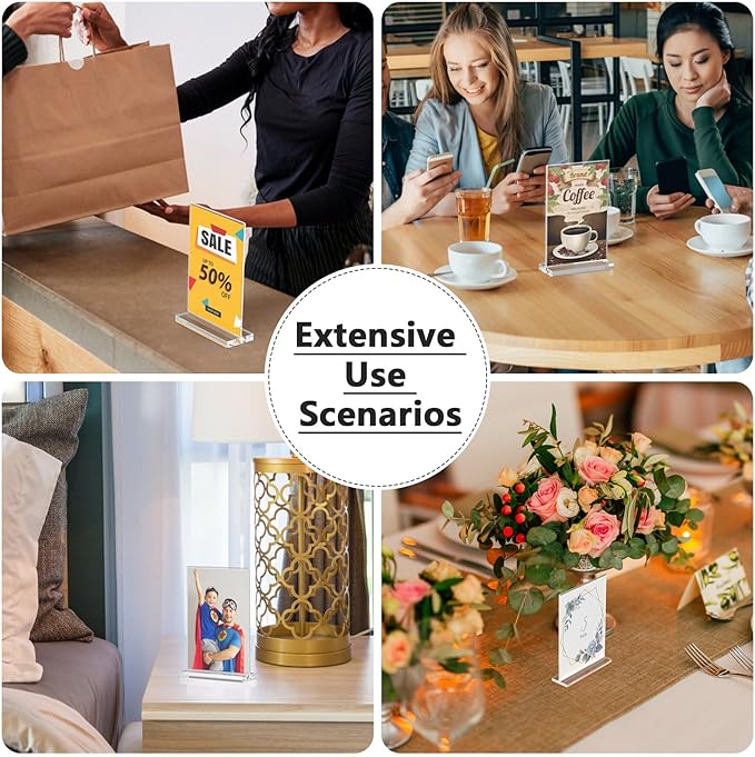 MaxGear 4x6 Acrylic Sign Holder 24 Pack, Double Sided Display Stand, Clear Paper Holder Picture Frame, Plastic Menu Holder Photo Frame Poster Stand for Stores, Restaurants, Hotels, Office