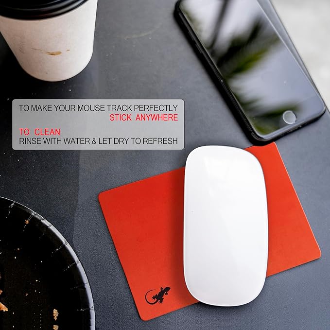 Mouse Pad Adhesive Bottom - Sticks to Any Surface - Portable - Webcam Covers and Screen Cleaner Included (Red)