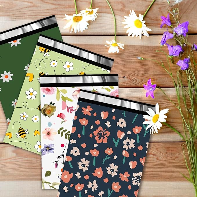 Poly Mailers-10x13 Inch Variety Pack of 100，25pcs Each Print ，Strong Adhesive Shipping Bags for Clothing, Waterproof and Tear Proof Mailing Envelopes - Mixed Print