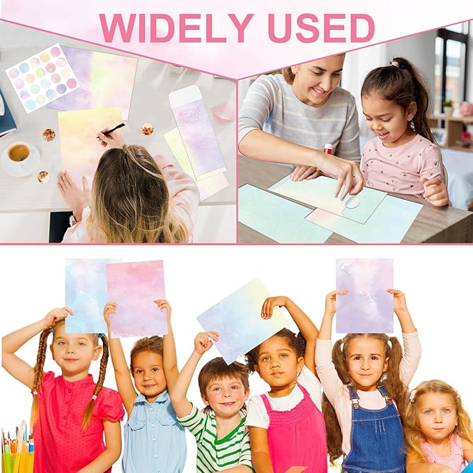 250Pcs Watercolor Stationery Paper and Envelope Set with 100 Letterhead Papers and 50 Envelopes, 10 Design for Letter Writing Invitations Computer Holidays Party Notes, 8.5x11 Inch-Aesthetic