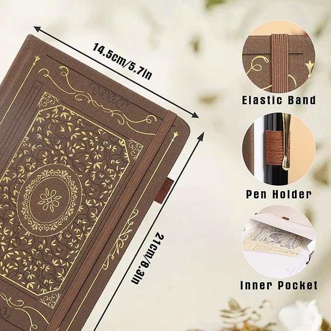 TIEFOSSI Dotted Notebook, 160gsm Thick Paper, Hardcover Dot Grid Journals for Women Men, 192 pages, for Travel, School and Office Use