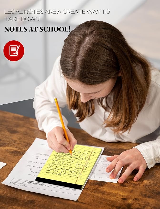 Yellow Legal Pads 5×8 Small Notepads 4 Pack Yellow Note Pads 5×8 College Ruled Perforated Writing Pads 80 GSM Lined Pads of Paper Writing Tablets 5×8 Memo Pads for Office, Home, School, 30 Sheet/ Pad