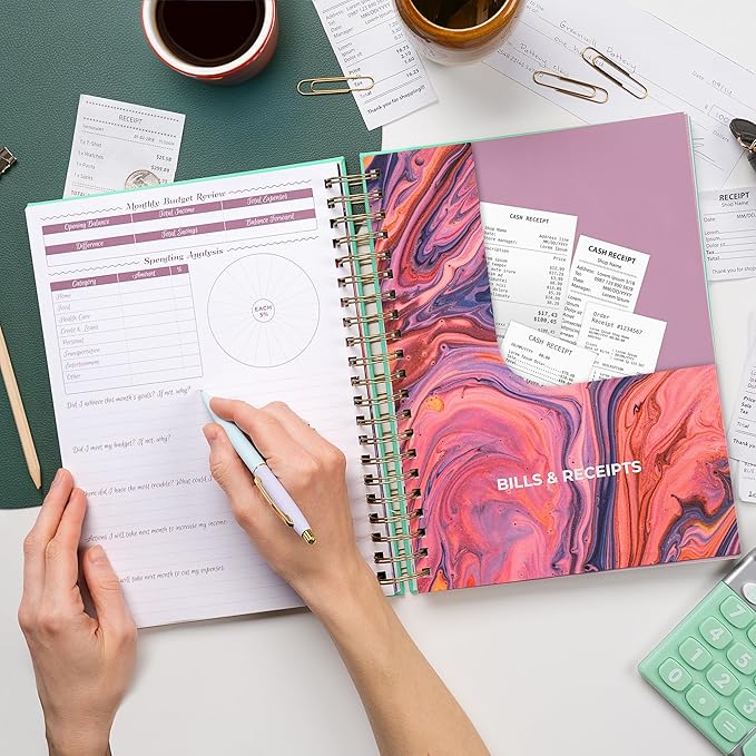 GoGirl Budget Planner & Monthly Bill Organizer – Monthly Financial Book with Pockets. Expense Tracker Notebook Journal, Large (Mint Green)