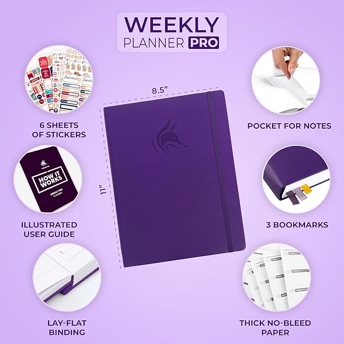 Clever Fox Planner PRO – Weekly & Monthly Life Planner to Increase Productivity, Time Management and Hit Your Goals, 8.5x11″ (Purple)