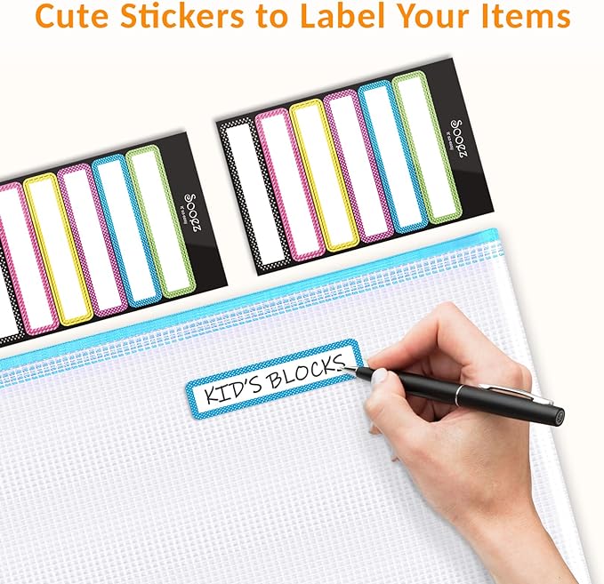 Sooez 24 Pack Mesh Zipper Pouch with Sticky Labels, A4 Mesh Bags for Board Game Puzzles Organization Storage, Durable Letter Size File Folders Organizer for Teacher School Classroom Office Supplies