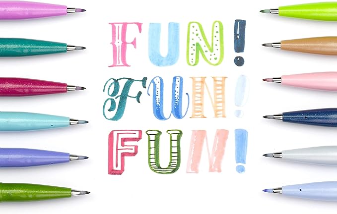 Pentel Arts Sign Pen Brush Tip, Assorted Colors, 12 Pack Box (SES15C2PC12)