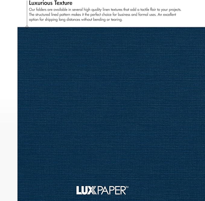 LUXPaper 9" x 12" Presentation Folders | Two Pocket | Nautical Blue Linen | 100lb. Cover | 10 Qty