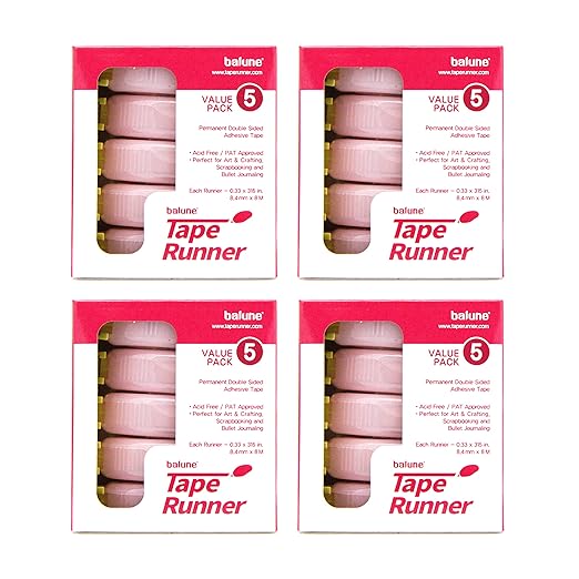 Tape Runner - Double Sided Adhesive with Dispenser Roller Included - Acid Free, Sticky, Clear & Transparent - Ideal for Scrapbooking, Crafts & More - Standard - (315 inches per cartridge) 20 Cartridge