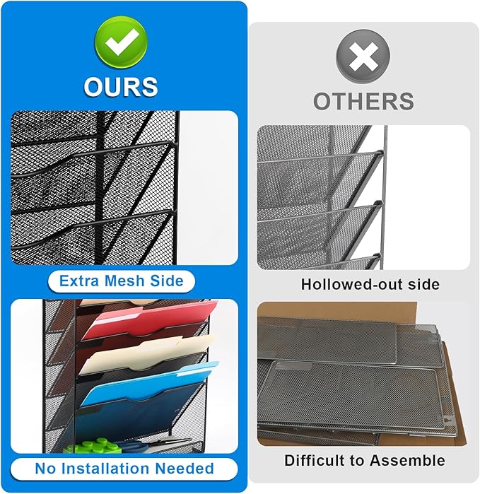 EASEPRES Desk File Organizer Mesh 9-Tier, Hanging Wall Mount Document Organization Stand, Desktop Vertical Mail Paper Folder Holder Rack with Bottom Tray for Office Home Cubicle Countertop, Black