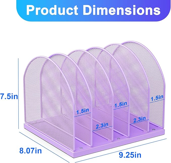 gianotter Desktop File Organizer, Desk Organizer with 5 Compartments, Paper Organizer for Desk, Workspace Organizers for Office Supplies (Purple)
