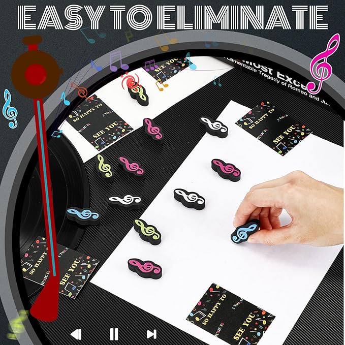 80 Sets Back to School Gifts for Students Funny Novelty Erasers Bulk Musical Note Erasers with Greeting Cards First of School Classroom Rewards from Teachers