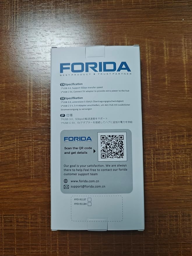 FORIDA USB C to USB Hub, 8 Ports USBC HUB with 7 USB 3.0 Data Ports, Aluminum Alloy Shell USB Splitter with USB C 5V/3A Power Port for Laptop PC and More