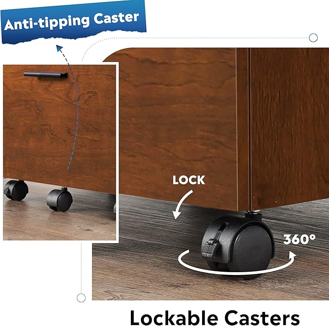 DEVAISE 3 Drawer File Cabinet for Home Office, Wood Under Desk Filing Cabinet, Rolling Printer Stand with Wheels, Walnut
