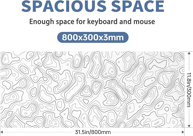 White Map Gaming Mouse Pad Large Desk Mat Extended Keyboard Mouse Pad XL Mousepad with Non-Slip Base and Stitched Edge White Mouse Mat Desk Pad 31.5 X 11.8 in Mouse Pads for Desk Gaming Home Office