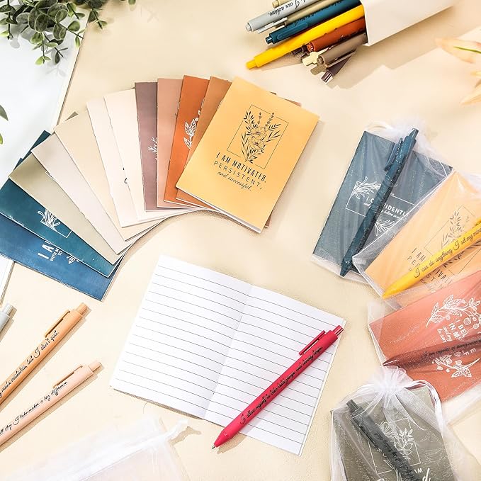 48 Set/96 Pcs Positive Affirmation Gift Set Gratitude Notebooks with Pens Small Bags Motivational Encouragement Notepads Daily Affirmations Journal for Women Stress Relief Self Care (Simple)