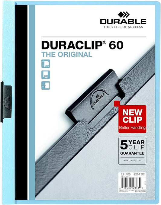 Durable Report Cover with DURACLIP, Letter-Size, Holds Up to 60 Pages, Clear Cover/Light Blue, 25 per Box (221406BX)