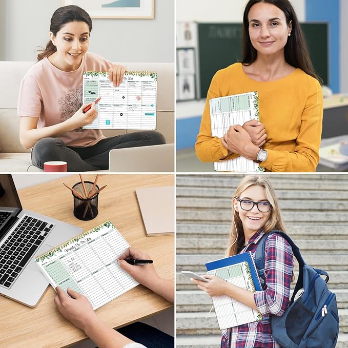 Thboxes 52 Sheets Weekly To Do List Notepad, 8.5" x 11" Efficiently Plan Weekly Task List Notepad for Student Work Home Office School Improve Focus and Efficiency Weekly Planner Green