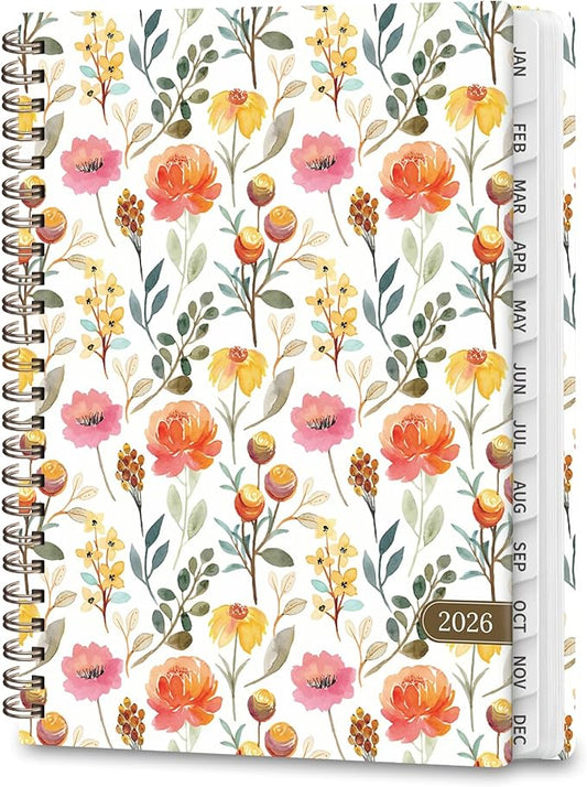 2026 Planner, Weekly and Monthly Calendar Book Planner, Agenda 2026 from January to December, Academic Planning for School, Offices Supplies, Painted Flowers