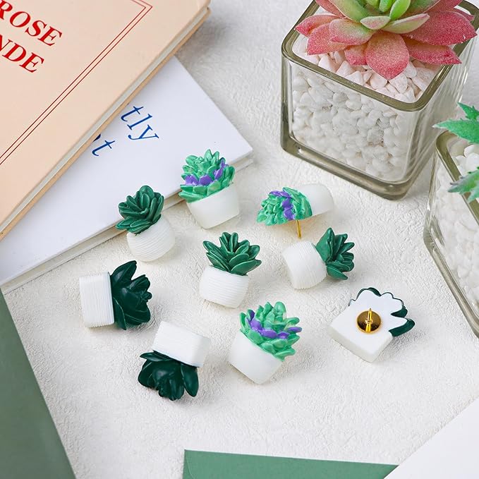20 Pieces Push Pins Succulent Plants Floret Thumbtacks for Cork Board, Bulletin Boards, Photo Walls, Maps, Whiteboard, Bulletin Board and Other Offices Articles (Three Assorted Styles)