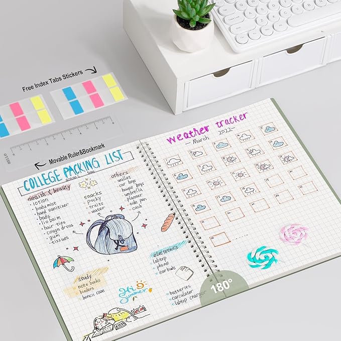 AHGXG Graph Paper Notebook - Spiral Notebook 8.5" x 11", A4 Large Graph Notebook, 100 gsm Thick Grid Paper, Waterproof Plastic Cover Journals for School Writing Engineering Math, Sage Green